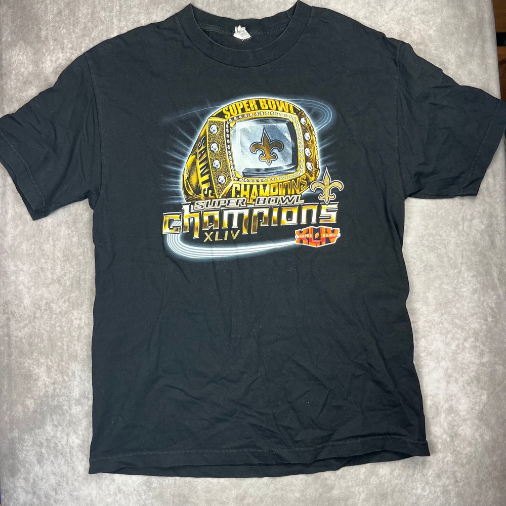 New Orleans Saints Super Bowl XLIV Champions T-Shirt Black Mens XL Ring Graphic